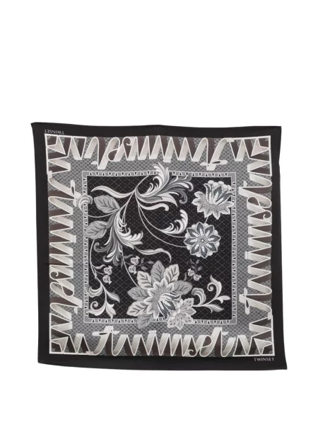 Fular Twinset cu model floral cu imagine negru