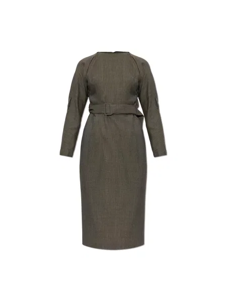 Sukienka midi Mm6 Maison Margiela wełniana do kolan szara