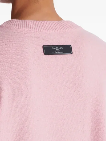 Pulover Balmain din cașmir cu decolteu rotund roz