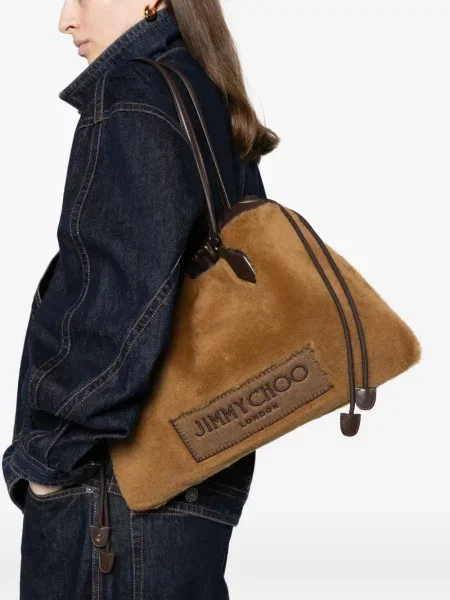Geantă shopper Jimmy Choo din piele de oaie cu cordon maro