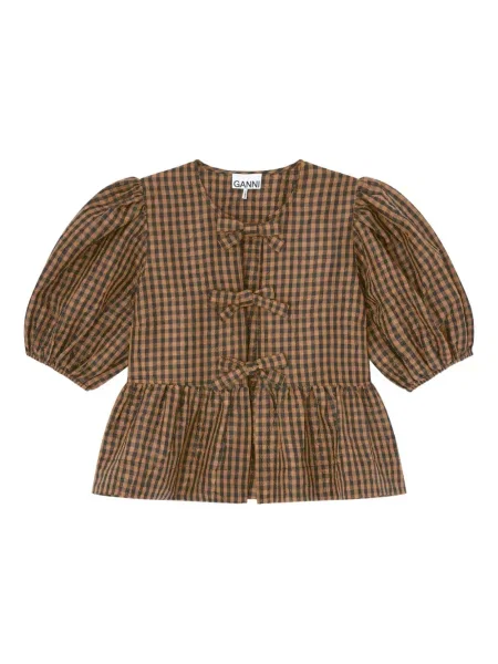 Top Ganni cu funde maro