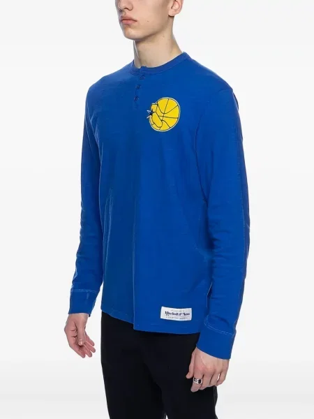 Tricou Mitchell & Ness cu guler henley albastru