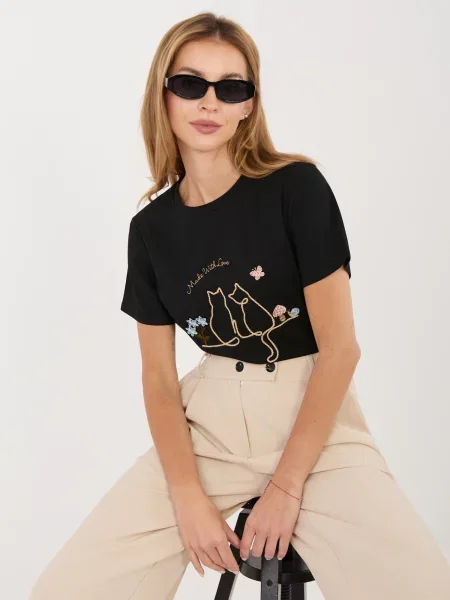 Tricou Italy Moda cu broderie negru