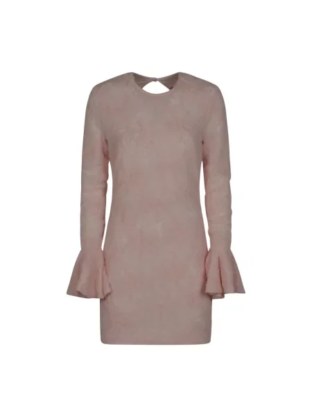 Sukienka mini Rotate Birger Christensen z falbankami z siateczką garniturowa różowa