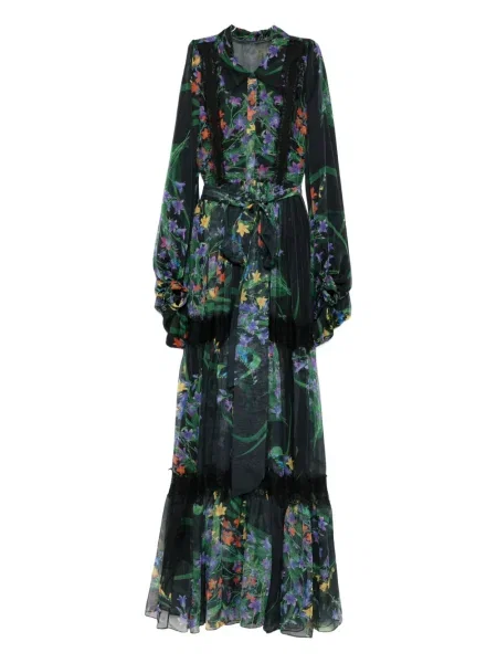 Rochie maxi Miau By Clara Rotescu cu model floral cu imagine de costum negru