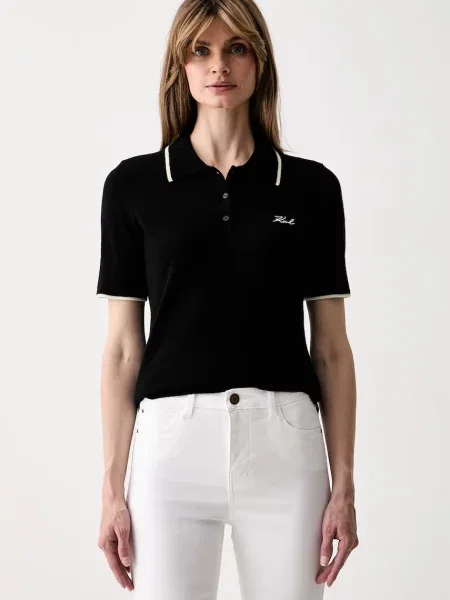Karl Lagerfeld úpletové polo tričko dámske vlnené čierna