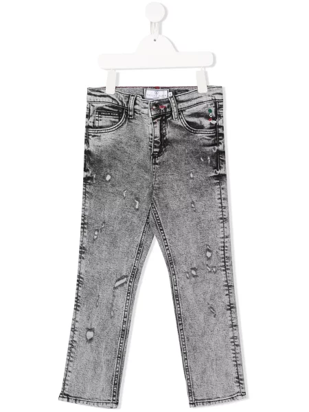 Jeansy straight leg dziecięce Philipp Plein szare