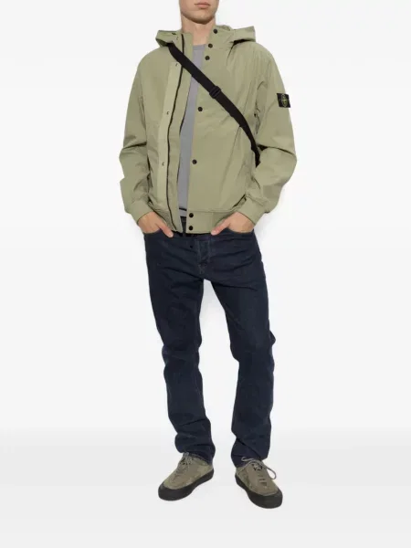 Geacă Stone Island cu glugă cu strasuri verde