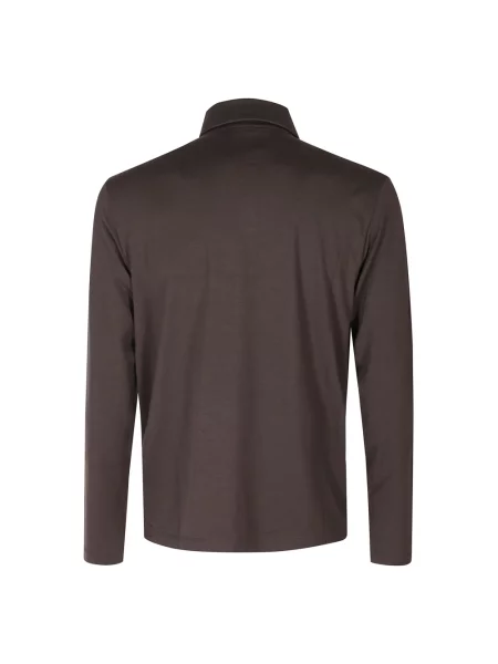 Koszulka polo Seventy wełniana z długim rękawem brązowa