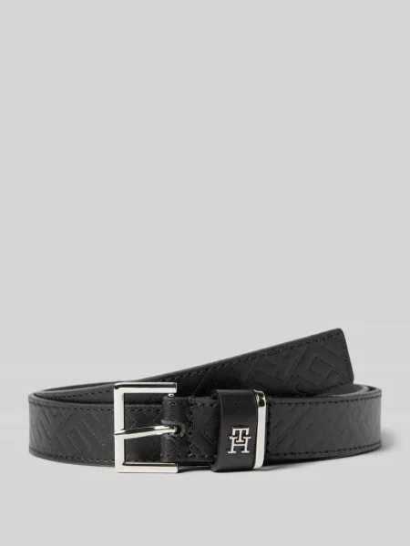 Pasek skórzany z monogramem z logo Tommy Hilfiger czarny