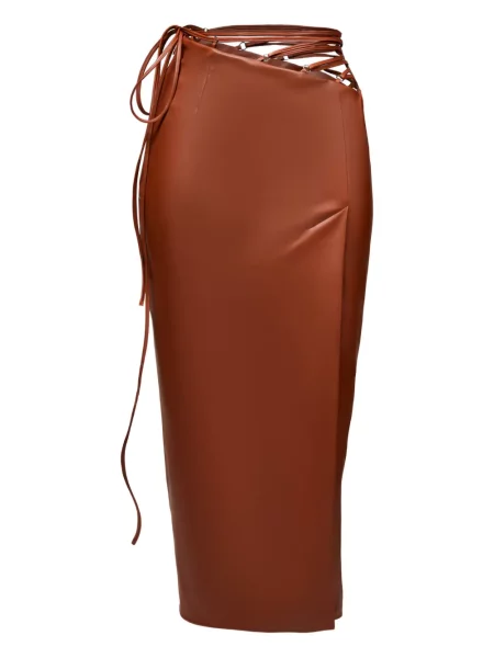 Spódnica midi Lika sznurowana koronkowa do kolan brązowa