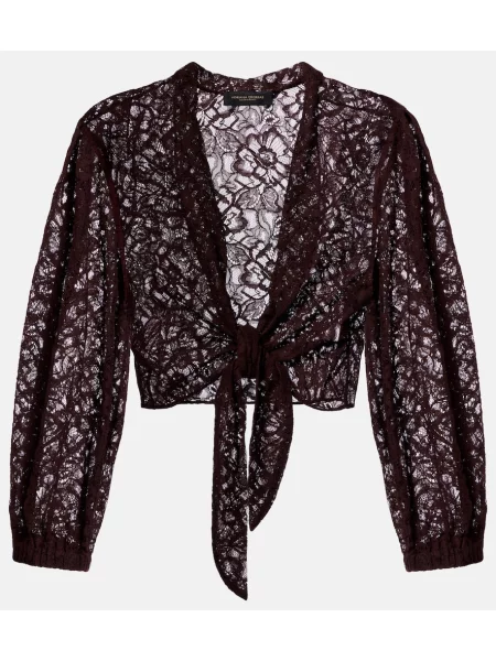 Crop top Adriana Degreas koronkowy brązowy