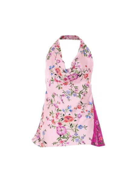 Lniany top Liu Jo w kwiatki różowy