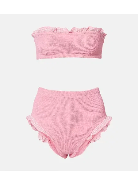 Bikini Hunza G cu volane roz