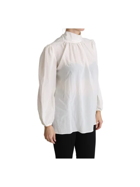 Jedwabna bluzka Dolce And Gabbana z kokardką elegancka biała