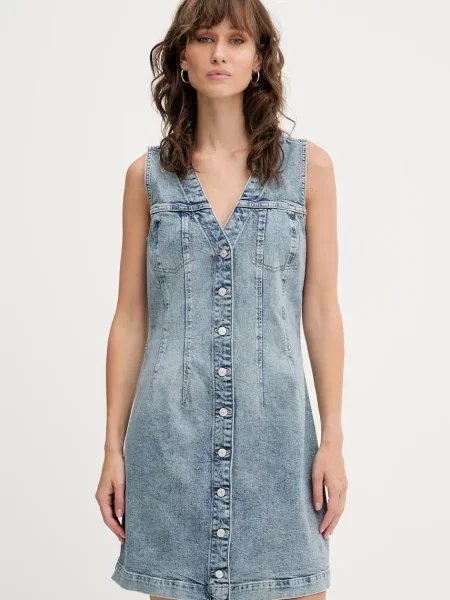 Tommy Jeans rochie jeans mini mulată albastru