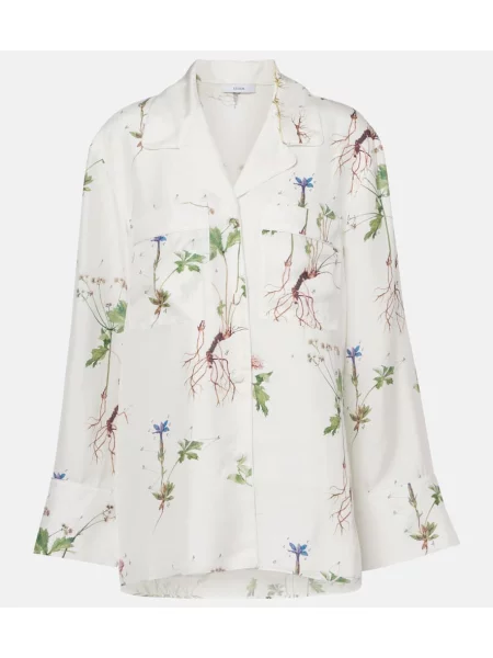 Svilena srajca Erdem s cvetličnim vzorcem s potiskom bela