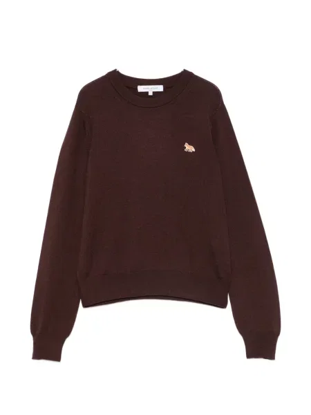 Pulover Maison Kitsune cu decolteu rotund maro