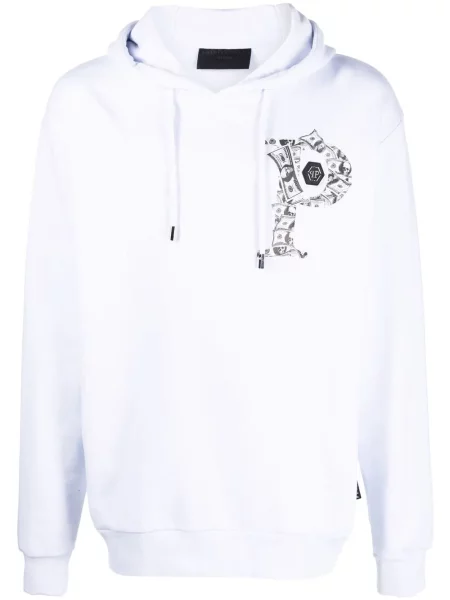 Hanorac cu glugă Philipp Plein cu imagine alb