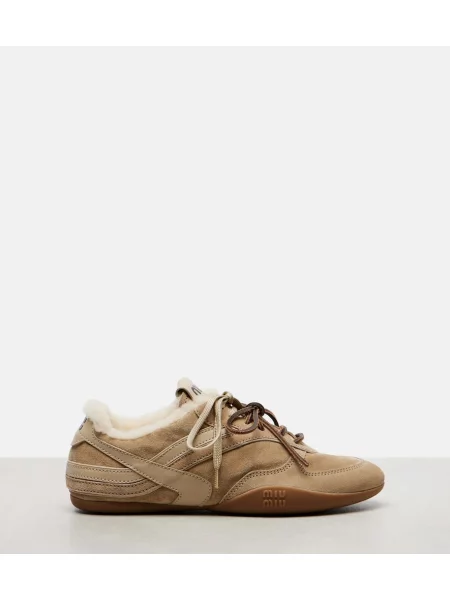 Sneakerși Miu Miu din piele de căprioară bej