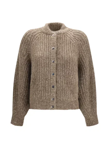 Cardigan Brunello Cucinelli cu paiete tricotate maro