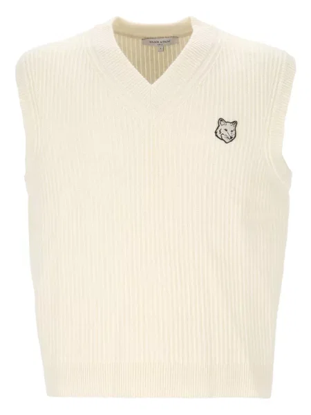 Žebrovaná vesta Maison Kitsuné bez rukávů bílá