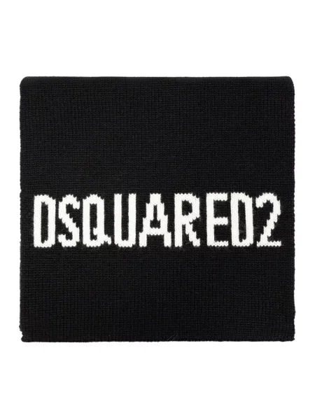 Szal Dsquared2 wełniana z logo czarna