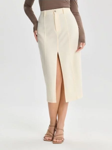 Спідниця міді з розрізом кремовий
