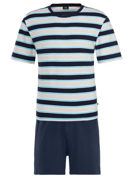 H.I.S Pijama scurtă bleumarin / azur / gri deschis alb