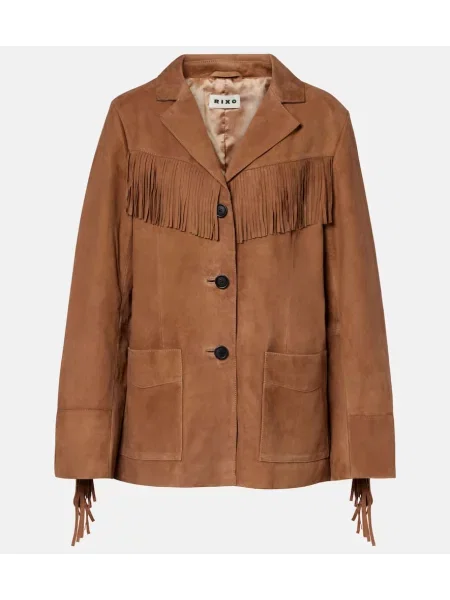 Geacă Rixo cu franjuri din piele de căprioară maro