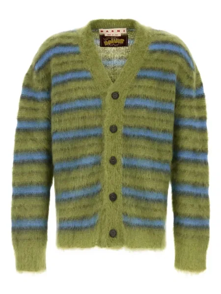 Cardigan Marni cu dungi de mohair verde