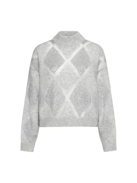 Sweter Brunello Cucinelli z wzorem argyle z kaszmiru szary