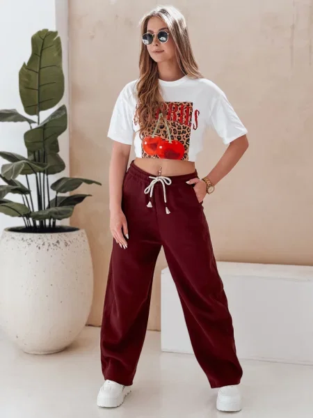 Spodnie dresowe wide leg DRESMOOD PREMIUM bordowe Dstreet