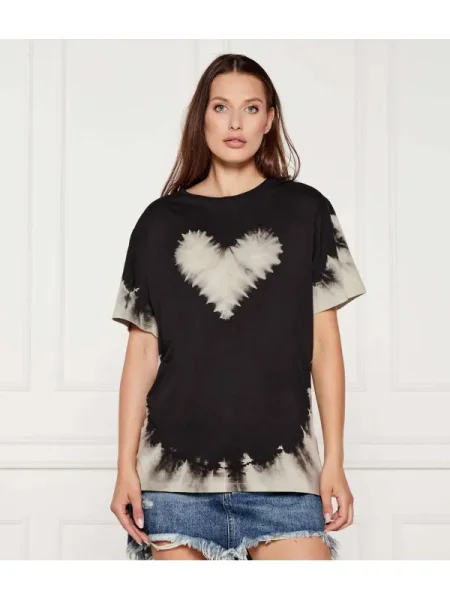One Teaspoon Tricou BEAMING HEART | Oversize fit negru