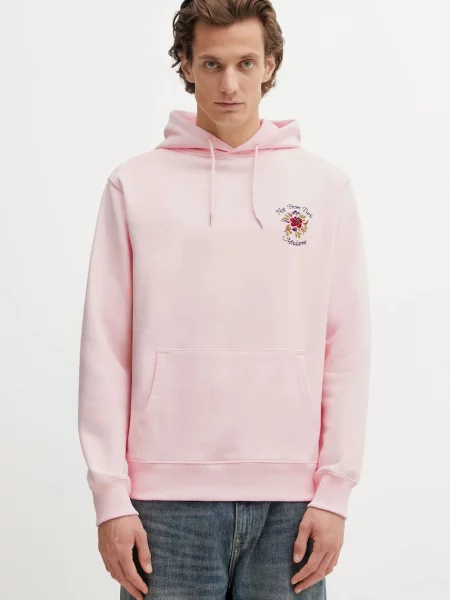 Bombažen pulover Drôle de Monsieur Hoodie Slogan Rose roza