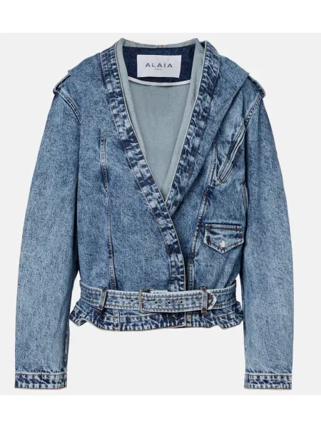 Kurtka jeansowa Alaïa z kapturem niebieska
