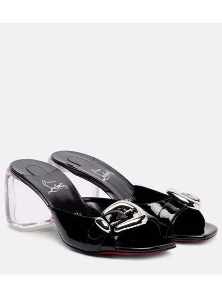 Papuci tip mules Christian Louboutin din piele de lac negru
