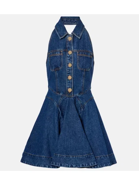 Rochie din denim Self-portrait până la genunchi de costum albastru