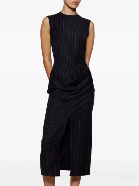 Rochie midi Burc Akyol cu dungi până la genunchi de costum albastru