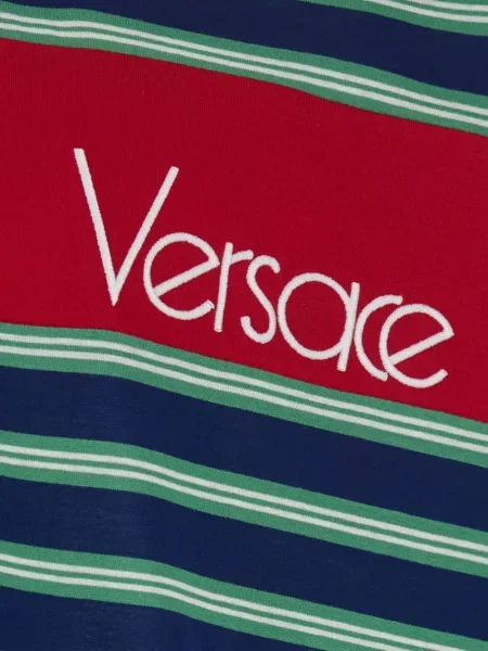 Lung tricou polo Versace cu autograf albastru