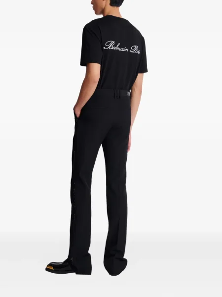 Pantaloni Balmain cu broderie de lână negru