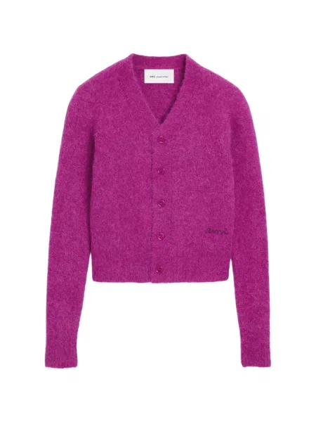 Cardigan Ami Paris cu broderie de lână roz