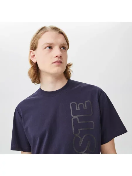 Lacoste T-Shirt Z Okrągłym Dekoltem Z Nadrukiem Relaxed Fit granatowy