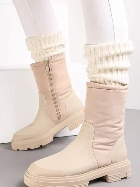 Botine cu tachetă quiltată Fote bej