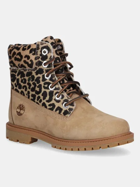 Timberland bocanci de piele Premium 6 Inch Lace Up verde cu plat bej