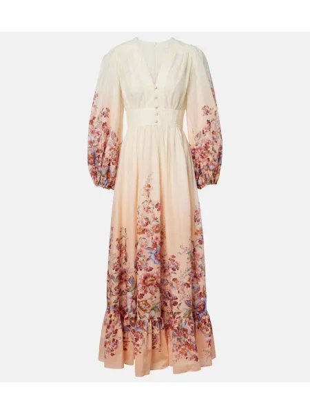 Kvetinové oblekové maxi šaty Zimmermann béžová
