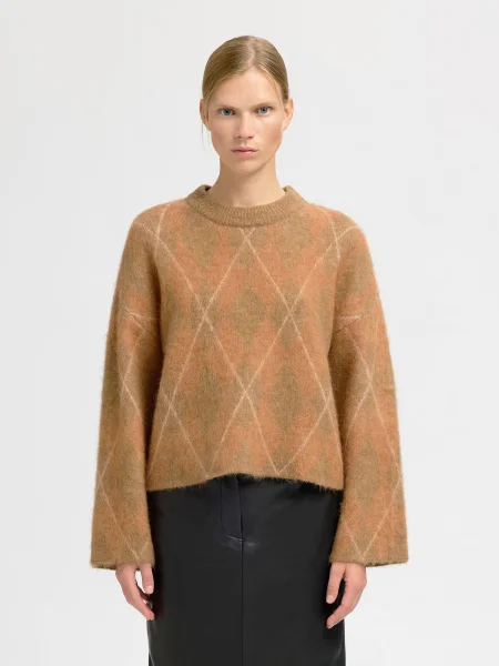 SELECTED Pulover SLFLULU ecru / coniac / deschis maro