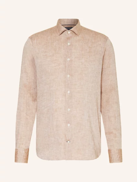 Olymp Signature Lněná Košile Tailored Fit světle hnědá