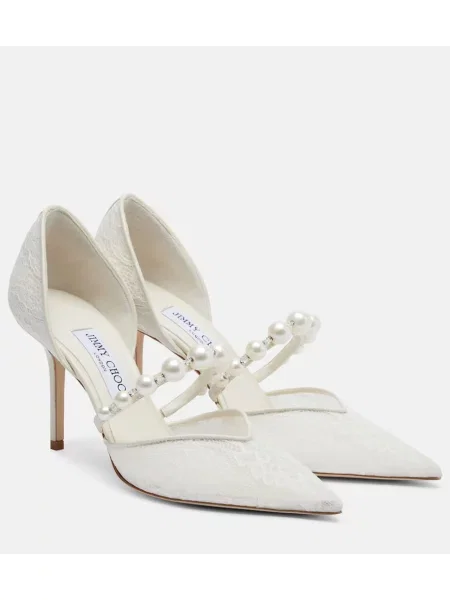 Сатенени полуотворени обувки Jimmy Choo с перли бяло