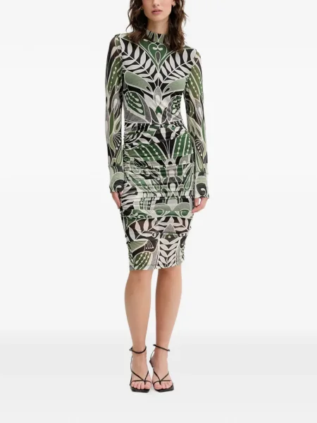 Rochie maxi Farm Rio cu model floral până la genunchi de costum verde